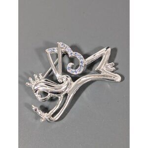 Silver Tone Angely Brooch Blue Rhinestone Christmas Winter Birthstone